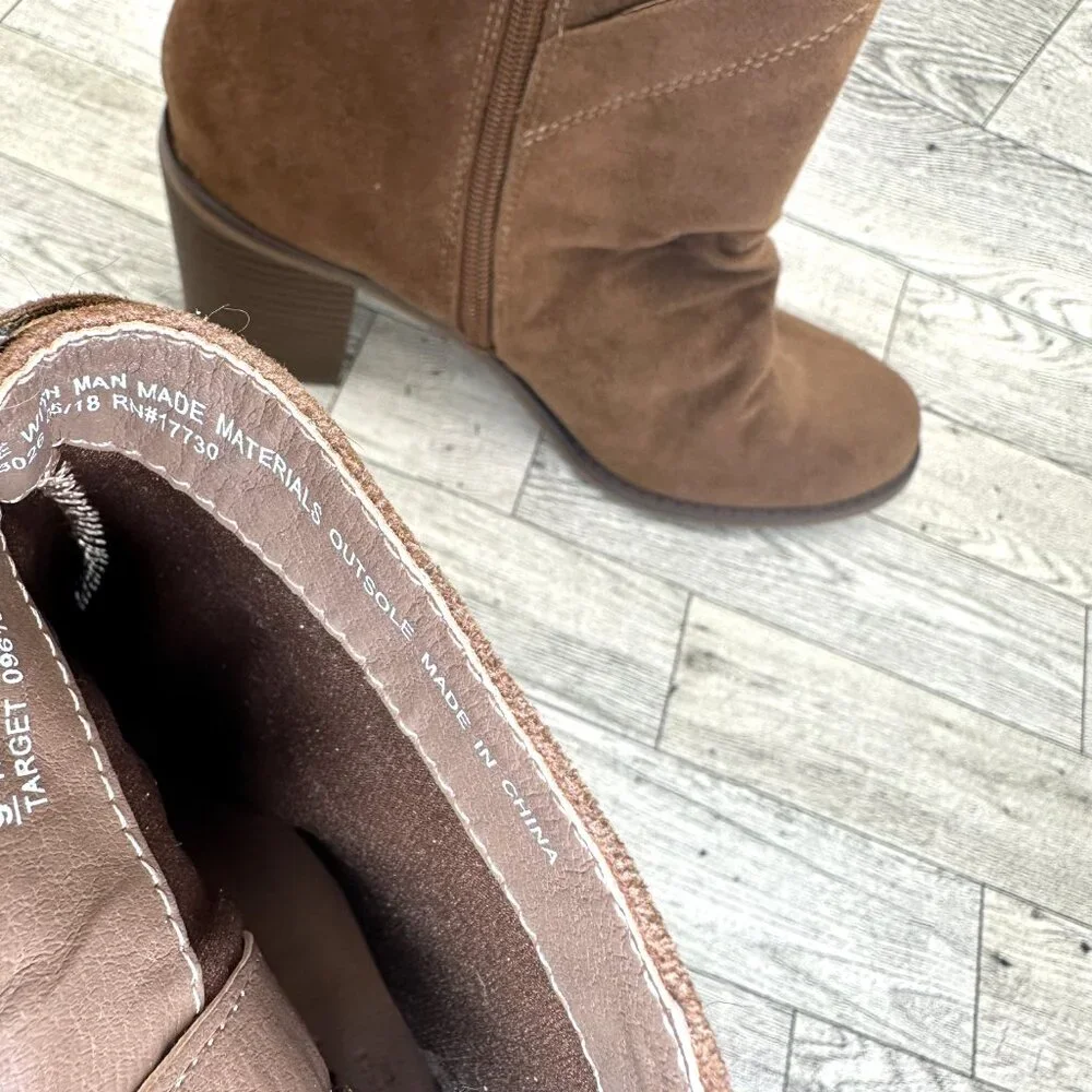 NWT Women's Universal Thread Size 9 Brown Ankle Booties Side Zip 3" Block Heels - Picture 9 of 11